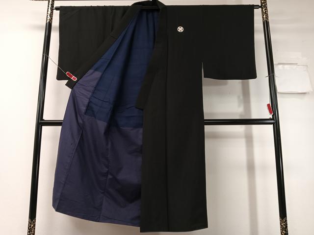 平和屋着物●男性　黒紋付・羽織セット　正絹　逸品　CABD8052vp