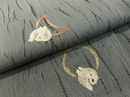 平和屋着物●中国人間国宝　将雪英　中国三大刺繍　相良刺繍　紬　杢目絞り　月兎　金糸　ロング丈　正絹　逸品　CABD8059vp
