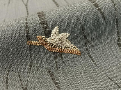 平和屋着物●中国人間国宝　将雪英　中国三大刺繍　相良刺繍　紬　杢目絞り　月兎　金糸　ロング丈　正絹　逸品　CABD8059vp