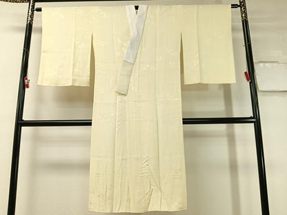 平和屋着物●長襦袢　袷　露芝舞蝶地紋　女郎花色　正絹　逸品　未使用　CABD8062vp