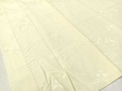平和屋着物●長襦袢　袷　露芝舞蝶地紋　女郎花色　正絹　逸品　未使用　CABD8062vp