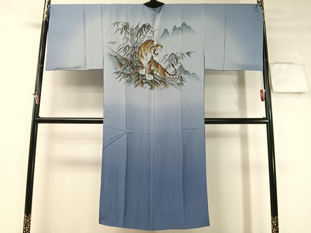 平和屋着物●男性　長襦袢　袷　虎　暈し染め　金彩　キングサイズ　正絹　逸品　CABD8064vp