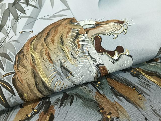 平和屋着物●男性　長襦袢　袷　虎　暈し染め　金彩　キングサイズ　正絹　逸品　CABD8064vp