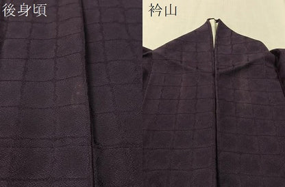 平和屋着物●上質な色無地　格子地紋　深紫色　正絹　逸品　CABD8070vp