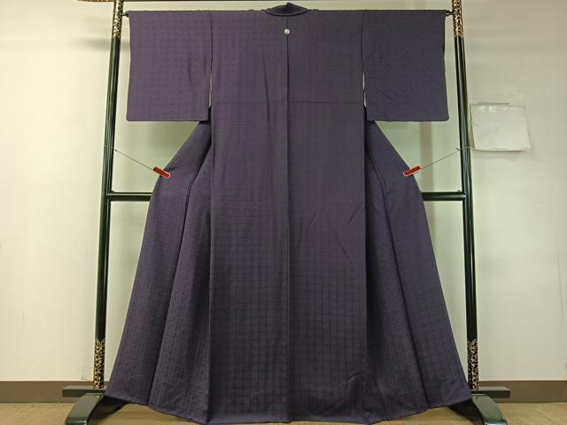 平和屋着物●上質な色無地　格子地紋　深紫色　正絹　逸品　CABD8070vp