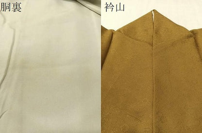 平和屋着物●上質な色無地　辻が花地紋　桑茶色　正絹　逸品　CABD8072vp