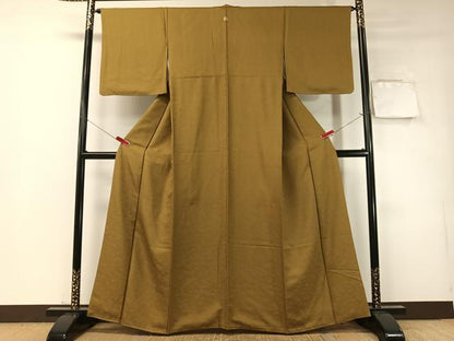 平和屋着物●上質な色無地　辻が花地紋　桑茶色　正絹　逸品　CABD8072vp