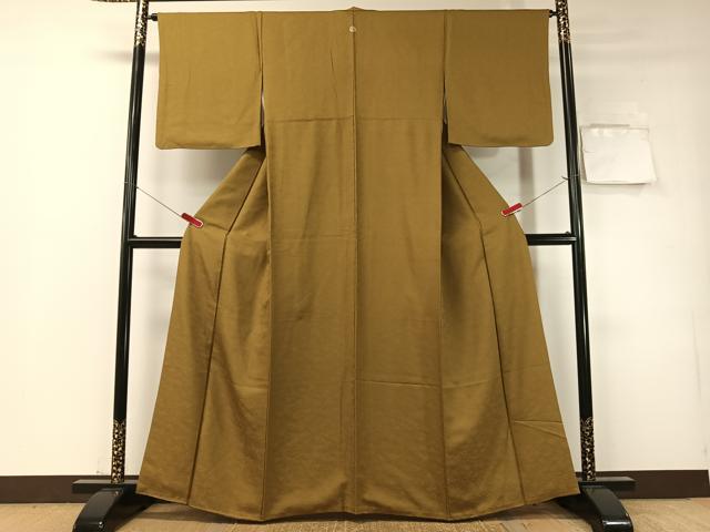 平和屋着物●上質な色無地　辻が花地紋　桑茶色　正絹　逸品　CABD8072vp