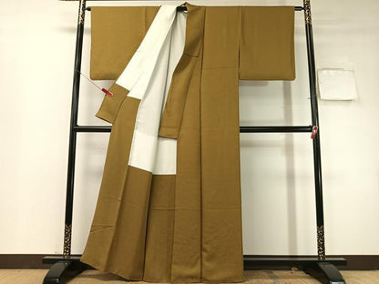 平和屋着物●上質な色無地　辻が花地紋　桑茶色　正絹　逸品　CABD8072vp