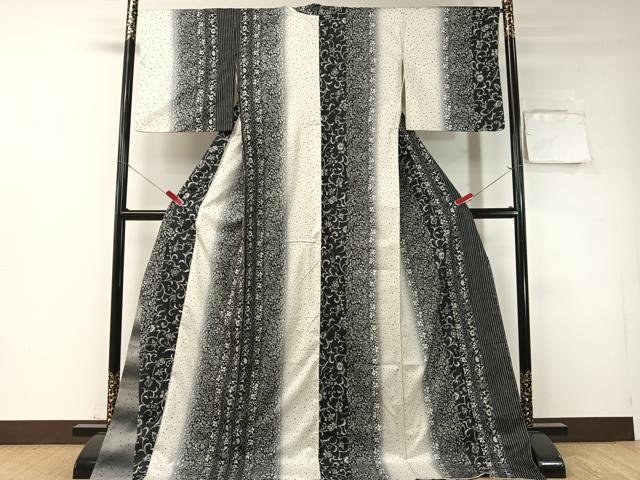平和屋着物●本場染大島紬　更紗唐草間道　ロング丈　正絹　逸品　CABD8076vp