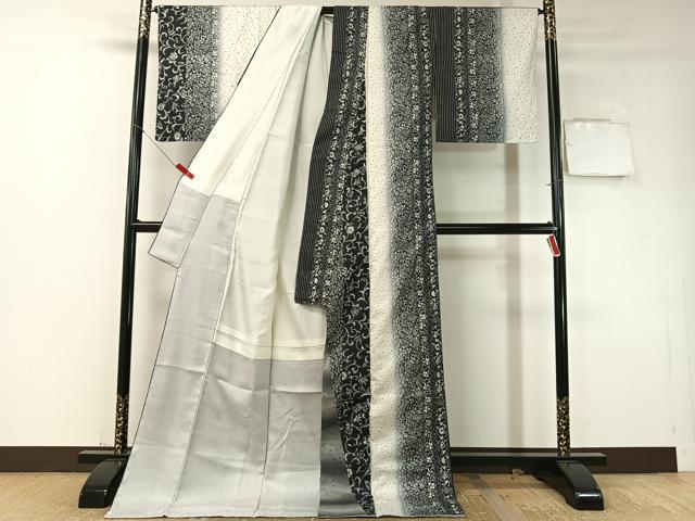 平和屋着物●本場染大島紬　更紗唐草間道　ロング丈　正絹　逸品　CABD8076vp