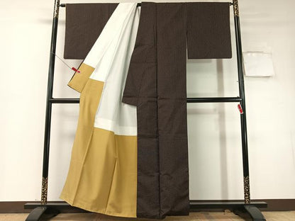 平和屋着物●上質な紬　縞　黒地　正絹　逸品　CABD8080vp