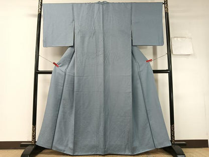 平和屋着物●上質な色無地　草花地紋　青藤色　正絹　逸品　CABD8082vp