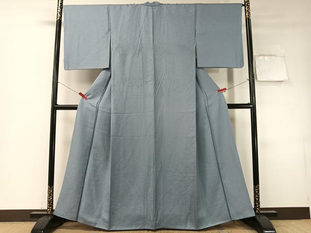 平和屋着物●上質な色無地　草花地紋　青藤色　正絹　逸品　CABD8082vp