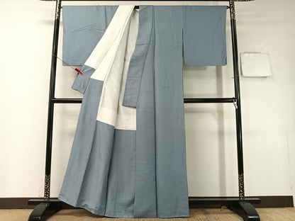 平和屋着物●上質な色無地　草花地紋　青藤色　正絹　逸品　CABD8082vp
