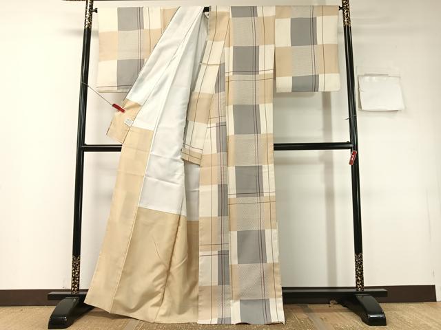 平和屋着物●小紋　格子柄　洗える着物　CABD8086vp