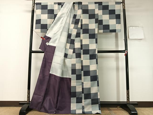 平和屋着物●小紋　市松柄　洗える着物　CABD8088vp