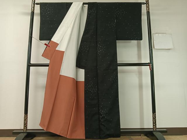 平和屋着物●結城紬　100亀甲　飛び亀甲柄　黒地　正絹　逸品　CABD8090vp