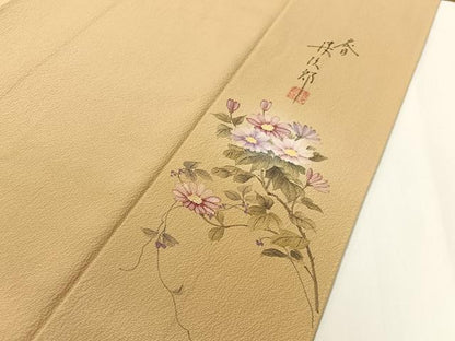 平和屋着物●二代目清次郎　色無地　飴色　正絹　逸品　CABD8099vp