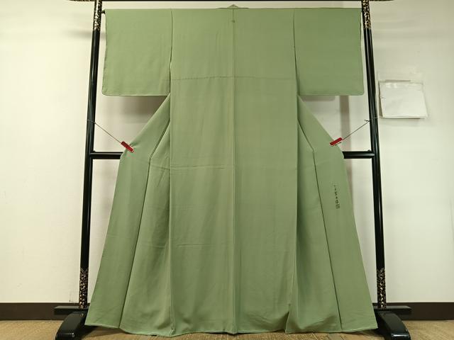 平和屋着物●上質な色無地　作家物　幻の染　岩石染　山葵色　正絹　逸品　未使用　CABD8100vp