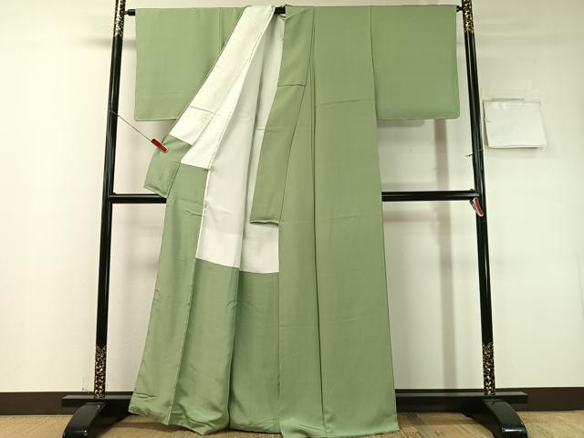 平和屋着物●上質な色無地　作家物　幻の染　岩石染　山葵色　正絹　逸品　未使用　CABD8100vp