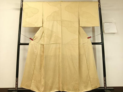 平和屋着物●上質な色無地　道長立波地紋　蜂蜜色　正絹　逸品　CABD8104vp