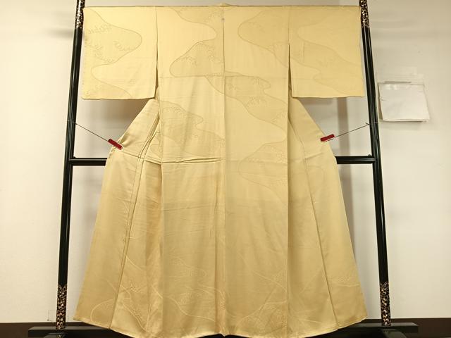 平和屋着物●上質な色無地　道長立波地紋　蜂蜜色　正絹　逸品　CABD8104vp