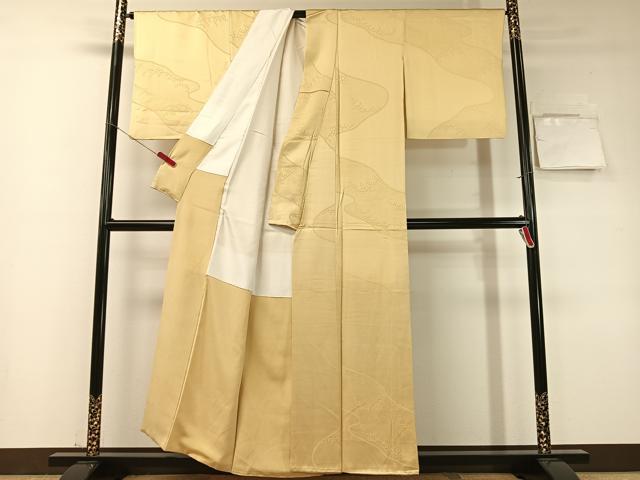 平和屋着物●上質な色無地　道長立波地紋　蜂蜜色　正絹　逸品　CABD8104vp