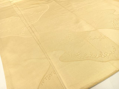 平和屋着物●上質な色無地　道長立波地紋　蜂蜜色　正絹　逸品　CABD8104vp