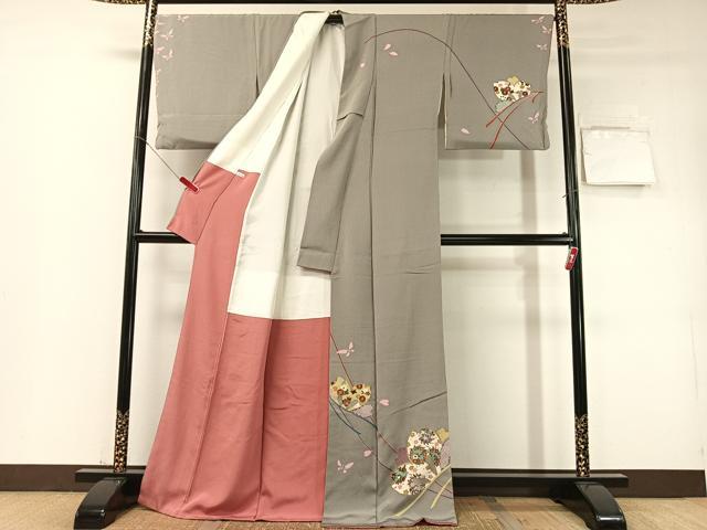 平和屋着物●訪問着　作家物　駒刺繍　花おとぎ　金彩　鬼しぼ縮緬　正絹　逸品　CABD8105vp