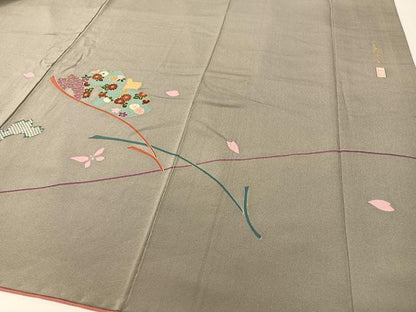平和屋着物●訪問着　作家物　駒刺繍　花おとぎ　金彩　鬼しぼ縮緬　正絹　逸品　CABD8105vp