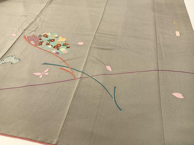 平和屋着物●訪問着　作家物　駒刺繍　花おとぎ　金彩　鬼しぼ縮緬　正絹　逸品　CABD8105vp