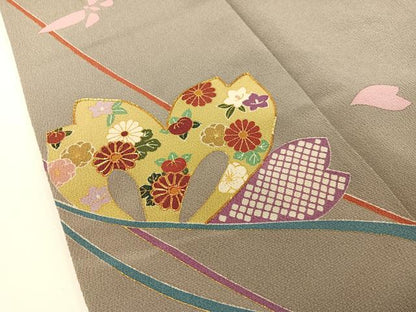 平和屋着物●訪問着　作家物　駒刺繍　花おとぎ　金彩　鬼しぼ縮緬　正絹　逸品　CABD8105vp