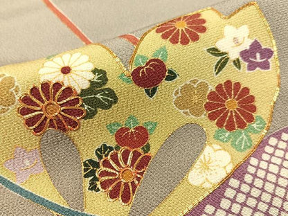 平和屋着物●訪問着　作家物　駒刺繍　花おとぎ　金彩　鬼しぼ縮緬　正絹　逸品　CABD8105vp