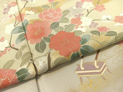 平和屋着物●訪問着　御所車花文　暈し染め　金彩　正絹　逸品　未使用　CABD8106vp
