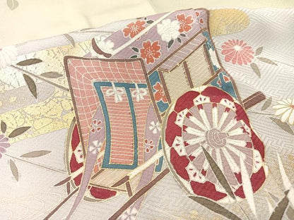 平和屋着物●訪問着　御所車花文　暈し染め　金彩　正絹　逸品　未使用　CABD8106vp