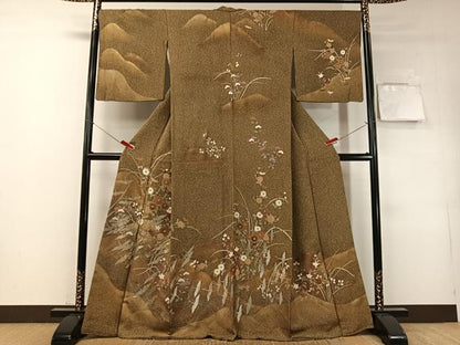 平和屋着物●訪問着　寿光織　群れ鶴花文　たたき染め　金彩　正絹　逸品　CABD8108vp