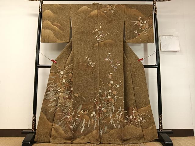 平和屋着物●訪問着　寿光織　群れ鶴花文　たたき染め　金彩　正絹　逸品　CABD8108vp