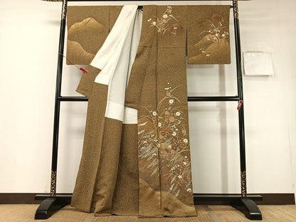 平和屋着物●訪問着　寿光織　群れ鶴花文　たたき染め　金彩　正絹　逸品　CABD8108vp