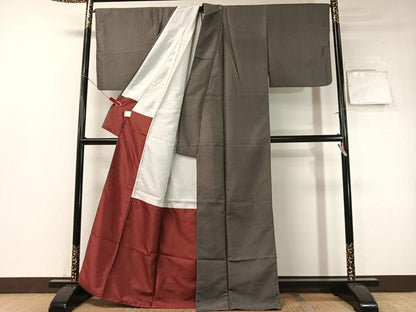 平和屋着物●江戸小紋　万筋　黒色×白鼠色　洗える着物　CABD8115vp
