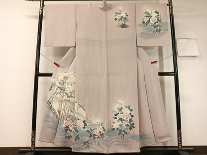 平和屋着物●訪問着　水辺花鳥文　暈し染め　鬼しぼ縮緬　正絹　逸品　CABD8116vp