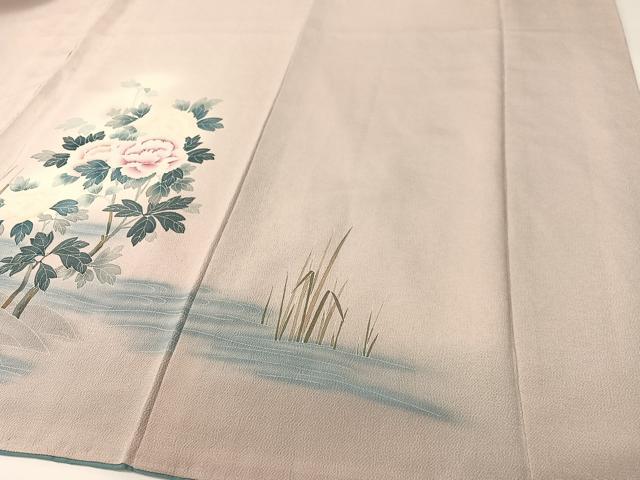平和屋着物●訪問着　水辺花鳥文　暈し染め　鬼しぼ縮緬　正絹　逸品　CABD8116vp