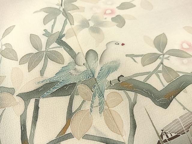 平和屋着物●訪問着　水辺花鳥文　暈し染め　鬼しぼ縮緬　正絹　逸品　CABD8116vp