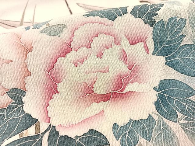 平和屋着物●訪問着　水辺花鳥文　暈し染め　鬼しぼ縮緬　正絹　逸品　CABD8116vp
