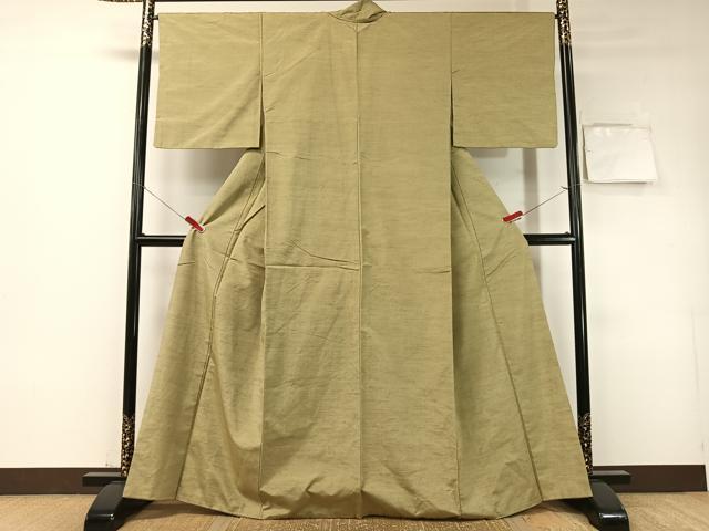 平和屋着物●上質な紬　色無地　利休色　正絹　逸品　CABD8125vp