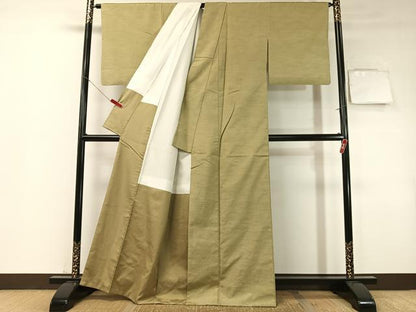 平和屋着物●上質な紬　色無地　利休色　正絹　逸品　CABD8125vp