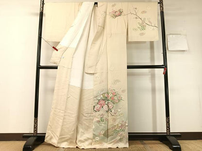 平和屋着物●訪問着　駒刺繍　地紙花文　暈し染め　金彩　正絹　逸品　CABD8128vp