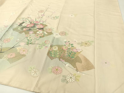 平和屋着物●訪問着　駒刺繍　地紙花文　暈し染め　金彩　正絹　逸品　CABD8128vp