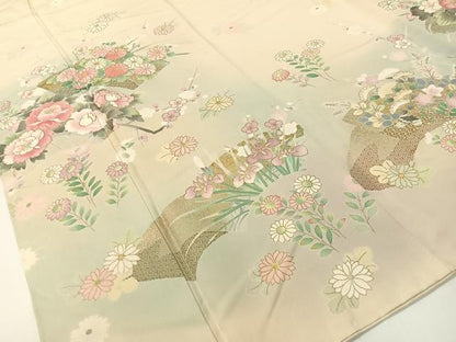 平和屋着物●訪問着　駒刺繍　地紙花文　暈し染め　金彩　正絹　逸品　CABD8128vp