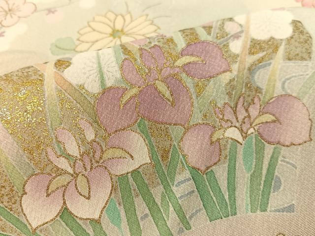 平和屋着物●訪問着　駒刺繍　地紙花文　暈し染め　金彩　正絹　逸品　CABD8128vp